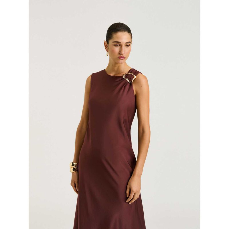 Veronika Maine Washer Satin Gathered Shoulder Midi Dress image number 7